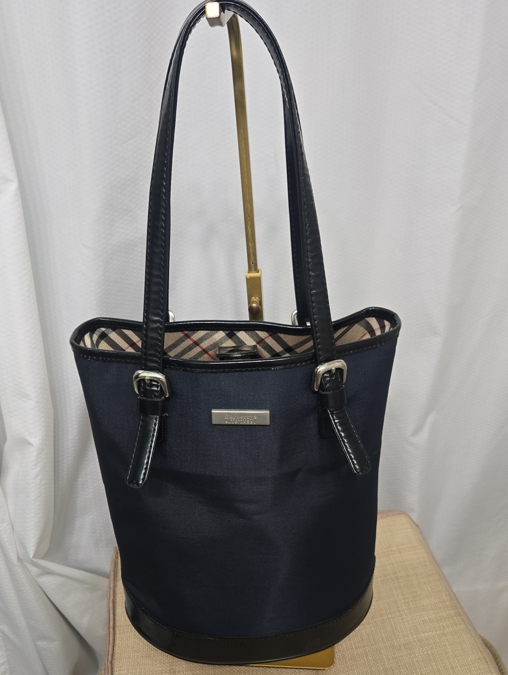 Burberrys Blue Label Classic Blue Tote Bag with Nova check Trim
